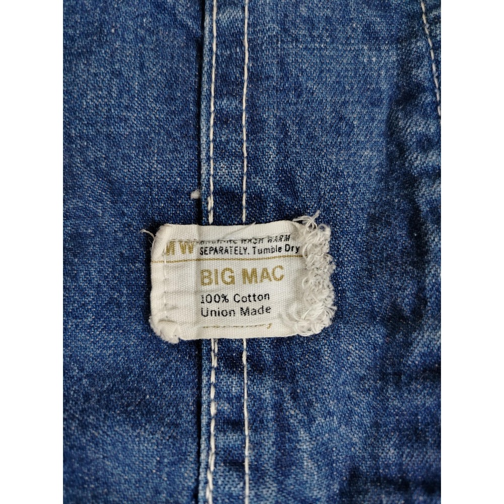 Vintage Big Mac Bib Overalls Mens Large Blue Denim Square Bak Workwear 70s - Picture 3 of 10